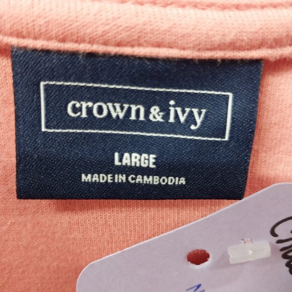 3709 Size Large Crown and Ivy Half Zip Sweatshirt. In Peach and Blue. - Picture 7 of 8